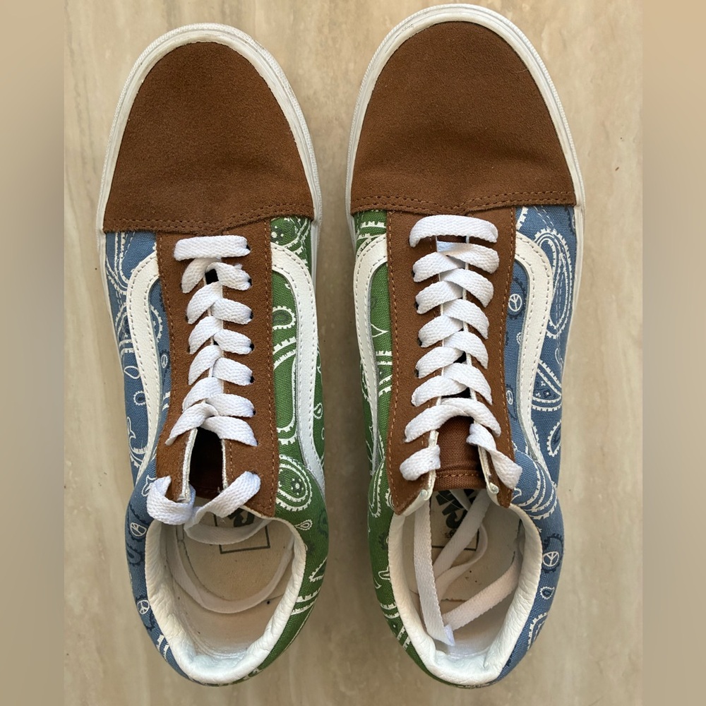 Vintage Vans Sneakers in Brown, Green & Blue Paisley Print